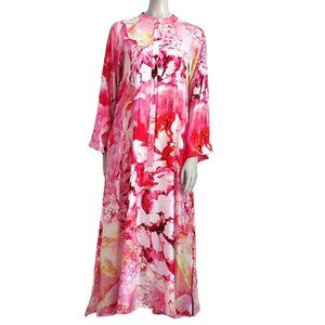 Natori Floral Kimono Size S Long Bell Sleeves Mandarin Collar Colorful 3/4 Zip